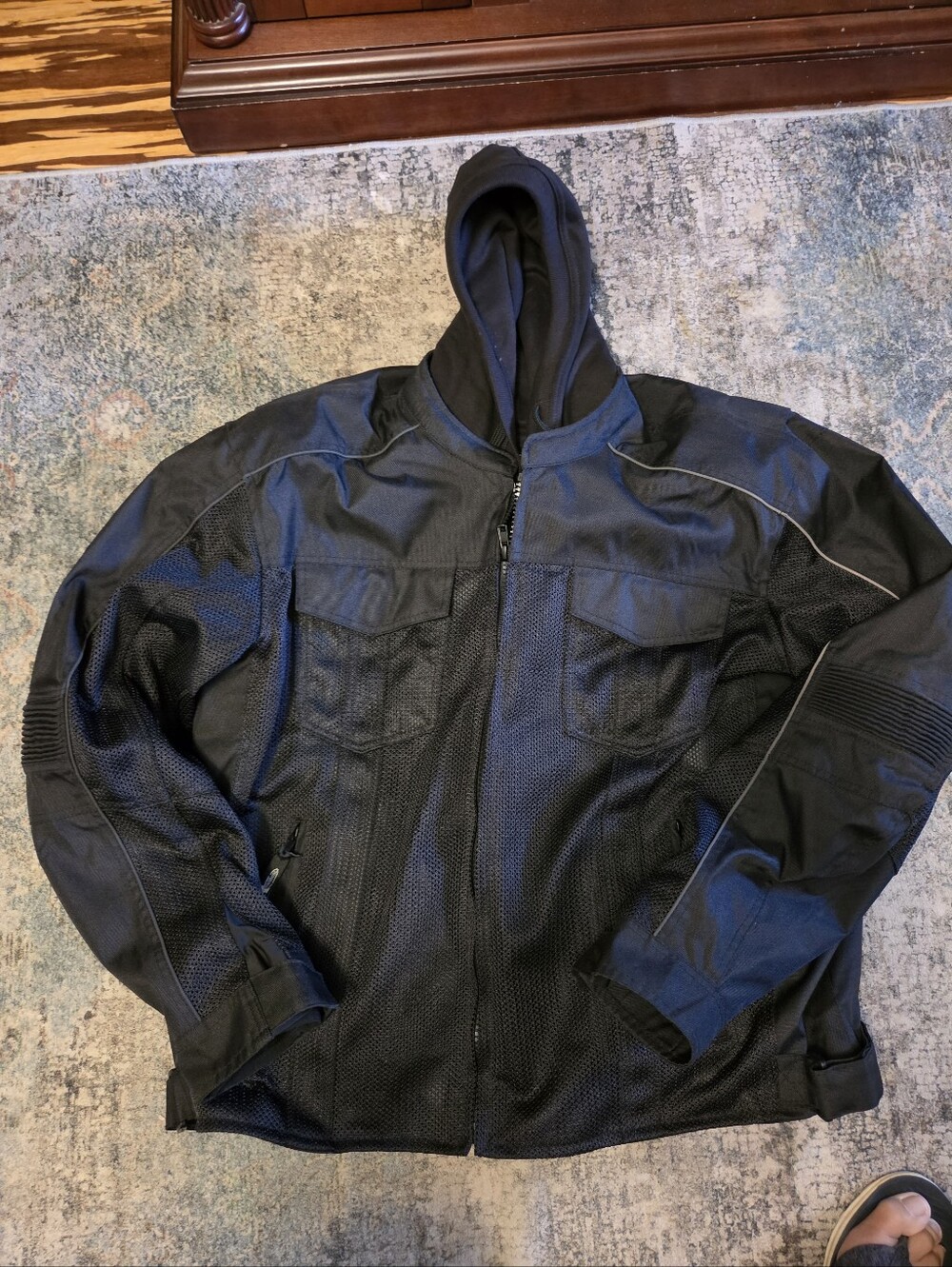 NWOT Xelement "Requiem" Armored Black Mesh Motorcycle Jacket w/ Hoodie – 4XL